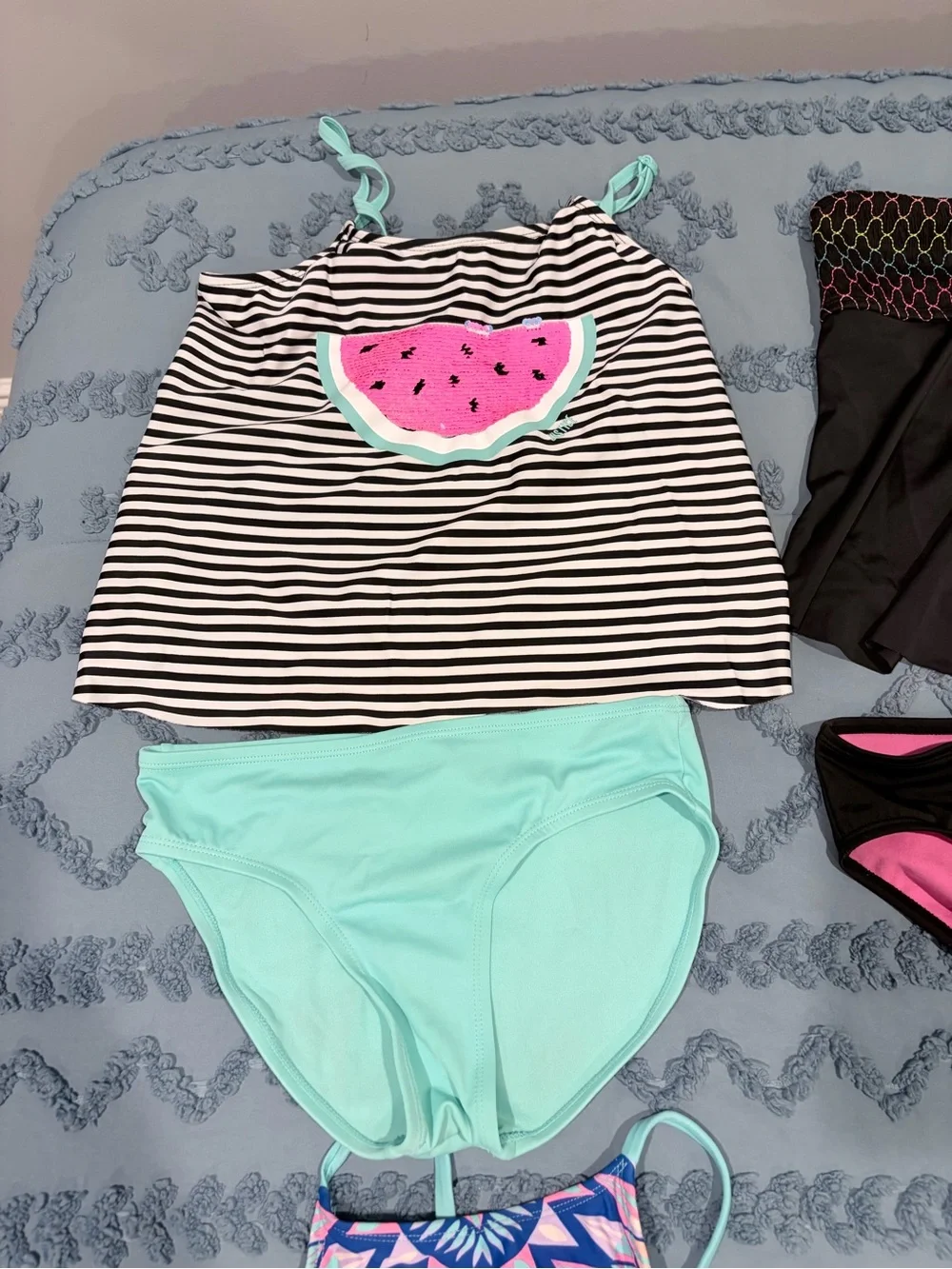 Justice Girls 4 Swimsuit Bundle Size 12 Tankini Bikini Unicorn Watermelon